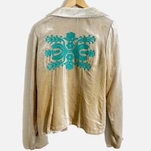 Gold Jade Toned Embroidered Velvet Lined Blazer Jacket